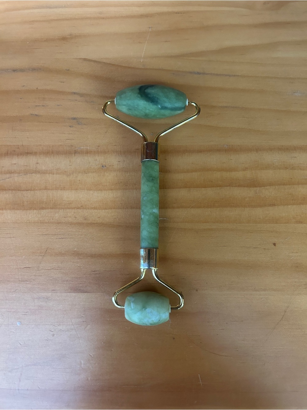 Green Jade Facial Roller with Gold-Tone Frame
